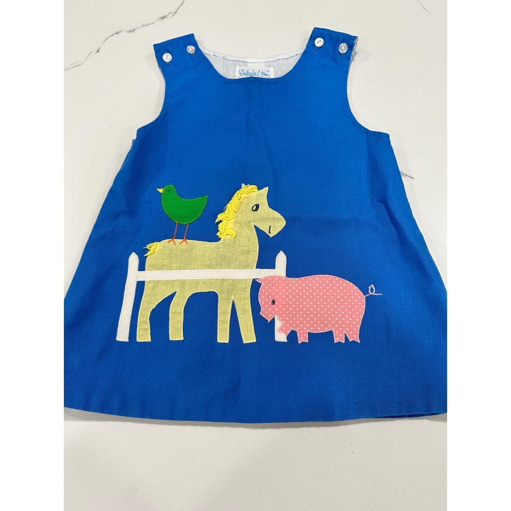 Fantasia Too Appliqued Top Farm Animals Blue Sleeveless Girls‎ Size 4T